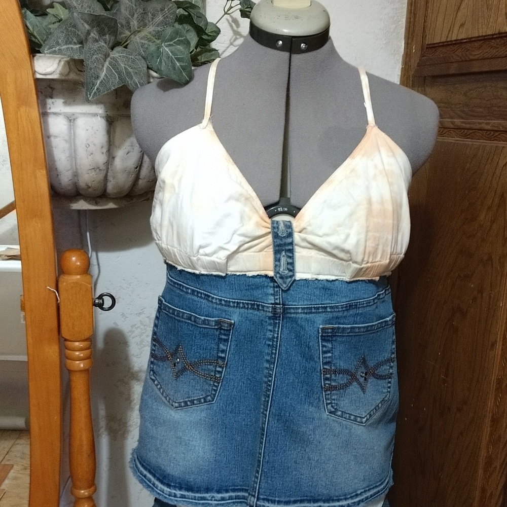 Peaches and cream cotton/denim top